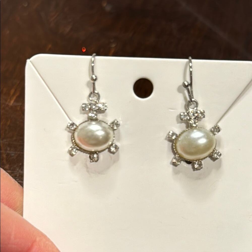 Elegant White Faux Pearl and Silver Earrings